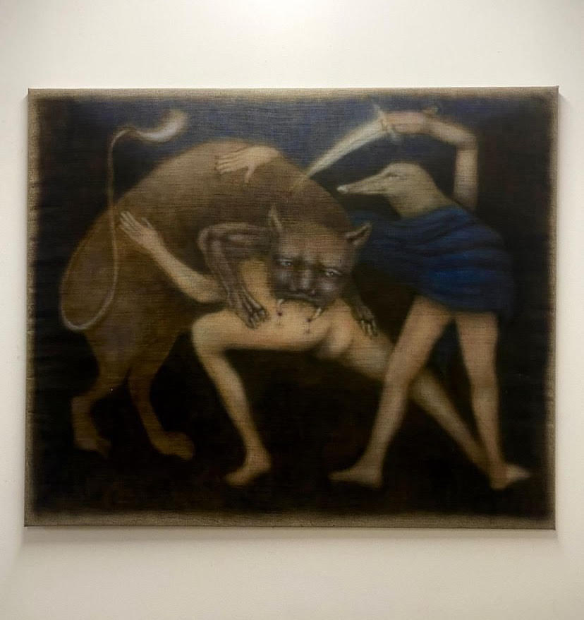 obraz Jędrzeja Bieńko przedstawiający walczące postaci