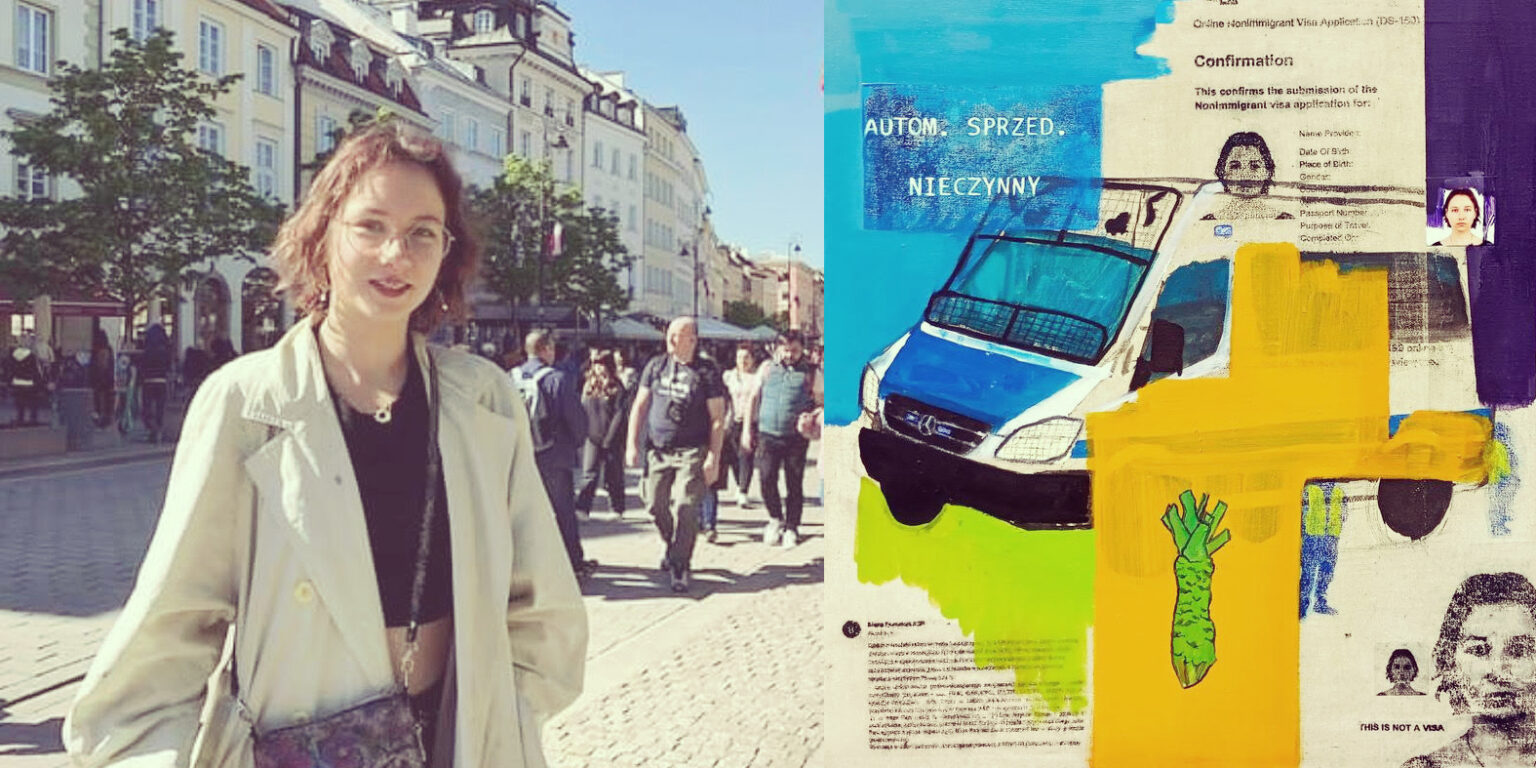 Autorka na Krakowskim Przedmieściu, reprodukcja pracy artystki