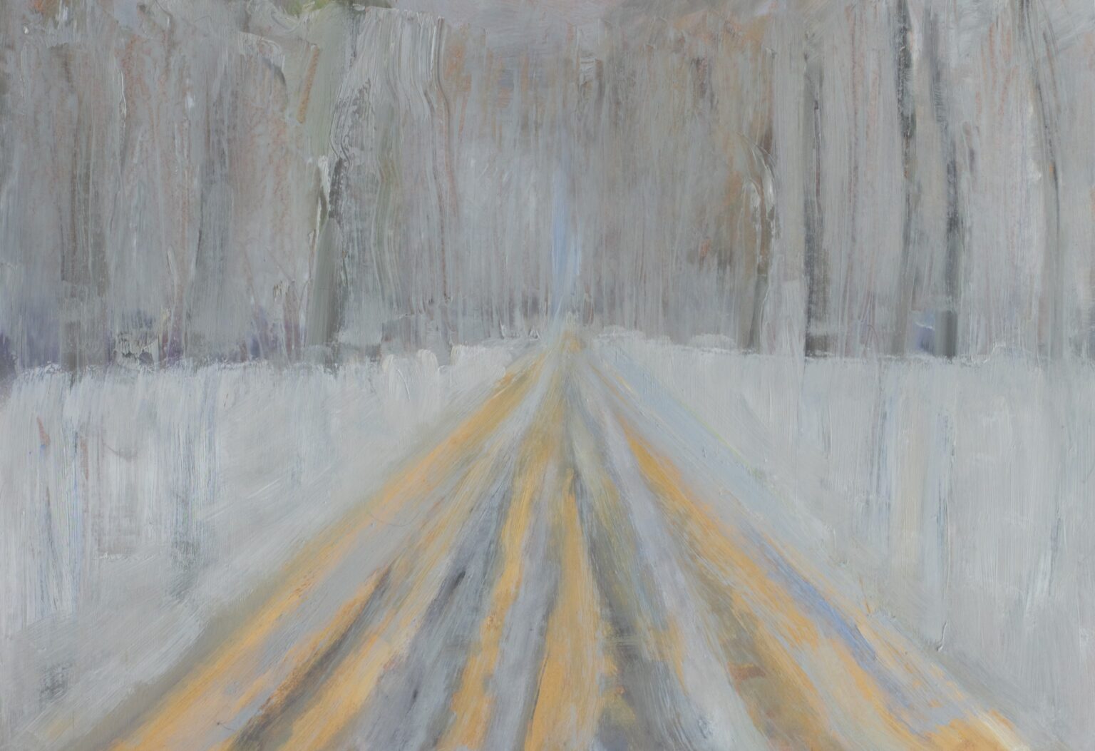 obraz olejny przedstawiający drogę w lesie